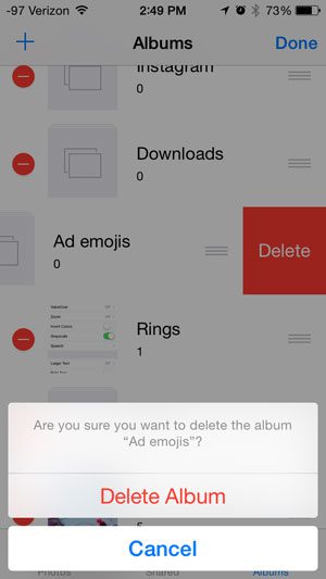 touch the delete album button