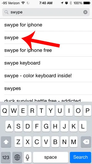 search for and select swype