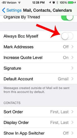 turn off the always bcc myself option