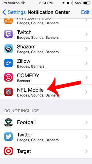 select the nfl mobile option