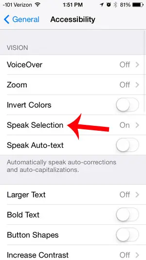 touch the speak selection button