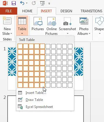 how to insert a table in Powerpoint 2013