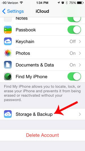 select the storage and backup option