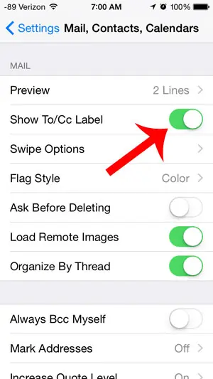 turn on the show to/cc label option