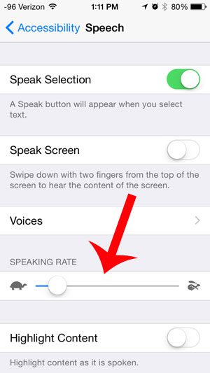 adjust the speaking rate slider