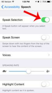 touch the speak selection button