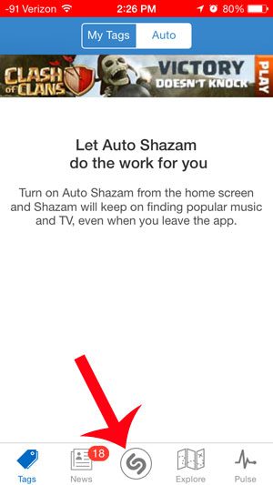 touch the shazam icon