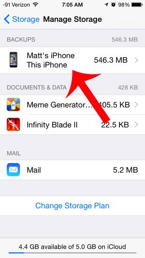 select the iphone backup to modify