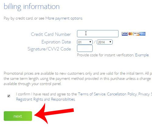 enter your credit card info, then click next