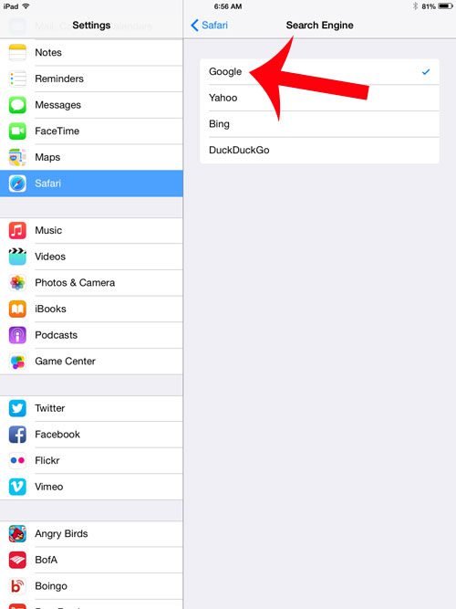how to change Safari search to Google on an iPad