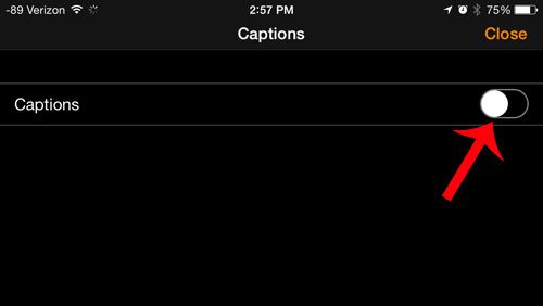touch the button to the right of captions to turn it off