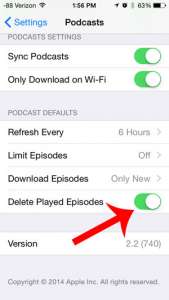 turn on the delete played episodes option