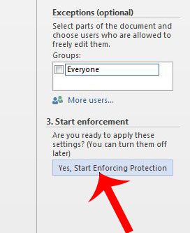 click the yes, start enforcing protection button