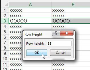 how to change cell height in Exccel 2013