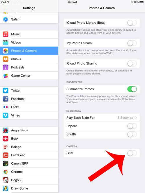 turn off the camera grid option