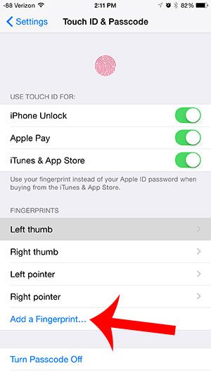 touch the add a fingerprint button