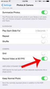 turn on the record video at 60 fps option