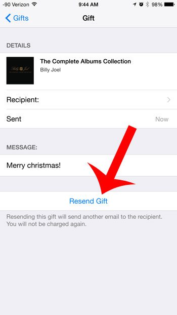 touch the resend gift button