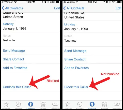 blocked vs unblocked contact