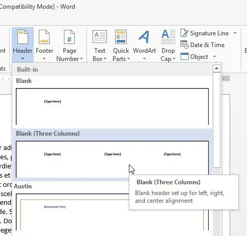 how to repeat header on each page in Word