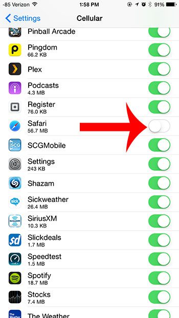 turn off cellular data for safari