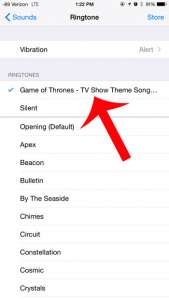 select the purchased ringtone to use