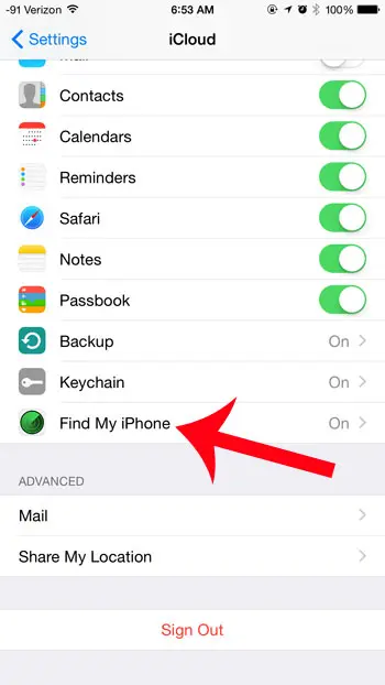 select the find my iphone option