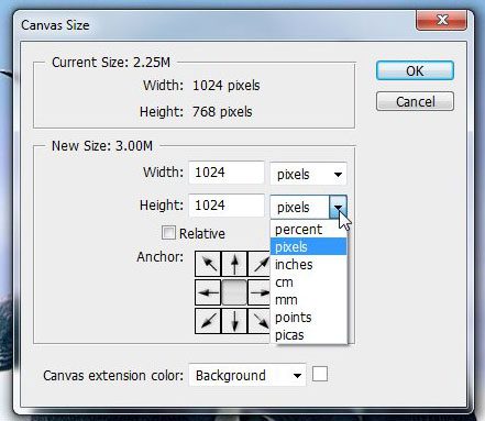 set the parameters for the new canvas size