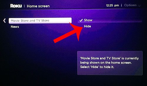 select the hide option