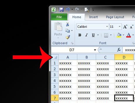 select all cells in excel 2010