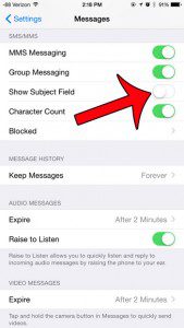 turn off the show subject field option