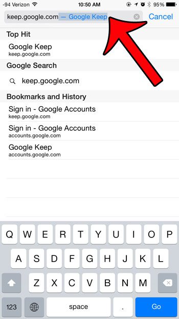 navigate to the google keep website