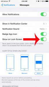 turn on the show on lock screen option