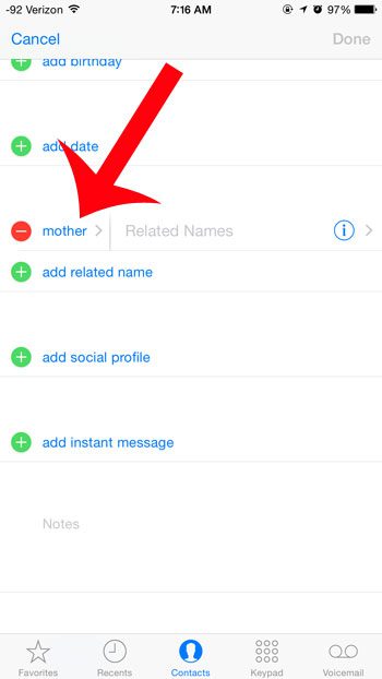 how to add relationship to iphone contacts