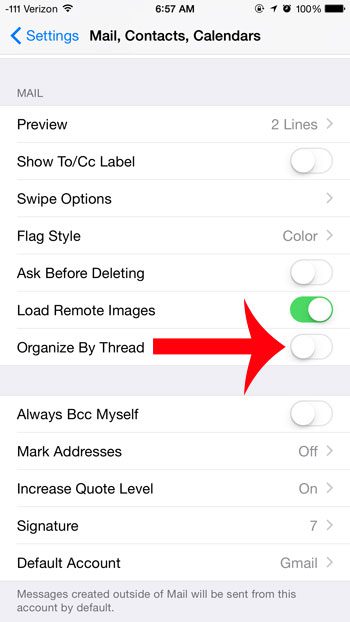 turn off organize by thread