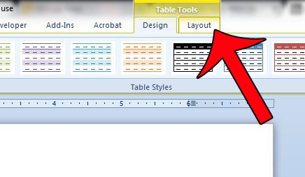 click the layout tab under table tools