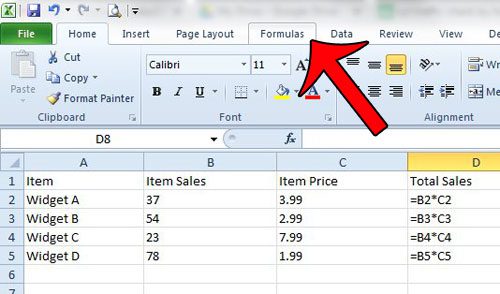 click the formulas tab
