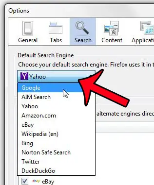 click the default search engine drop-down menu