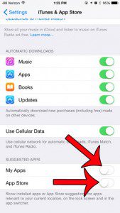 turn off the suggested apps options