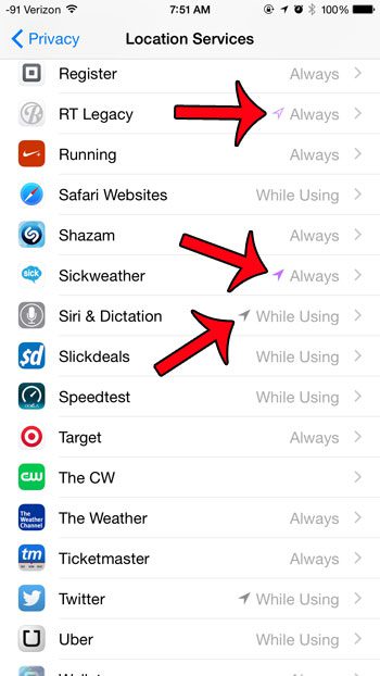 locate an app with an arrow next to it