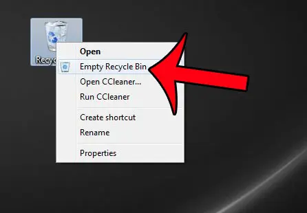 select the empty recycle bin option