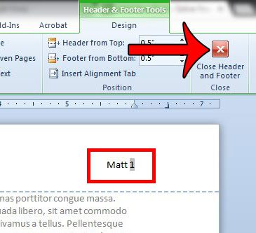 type your name and a space, then close the header and footer
