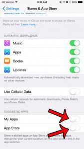 turn off my apps and app store under suggested apps