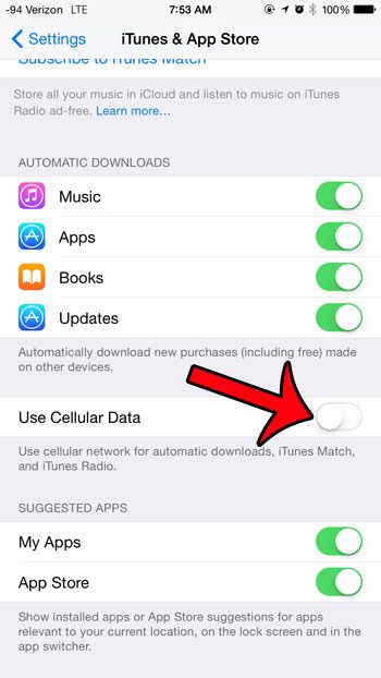 turn off cellular data for itunes radio