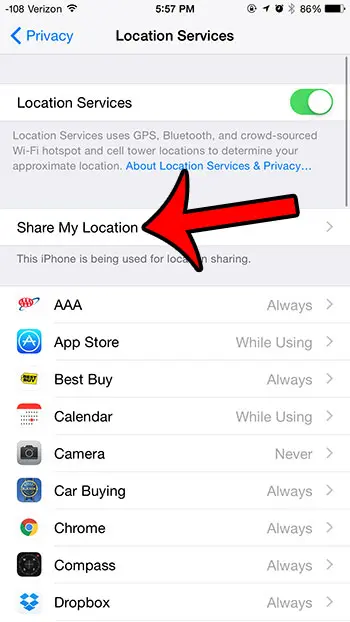 select the share my location option