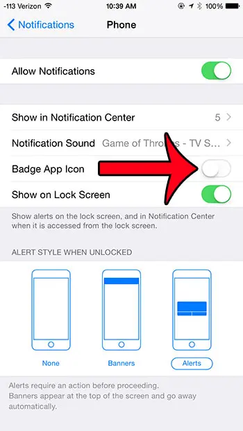 turn off the badge app icon