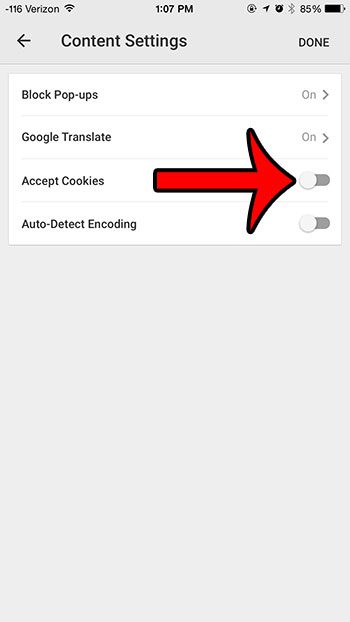 turn off the accept cookies option
