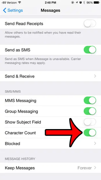 turn on the character count option