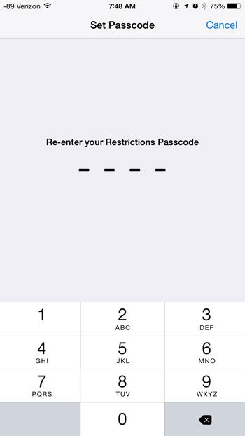 confirm passcode