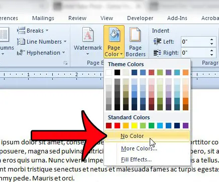 click the no color option on page color
